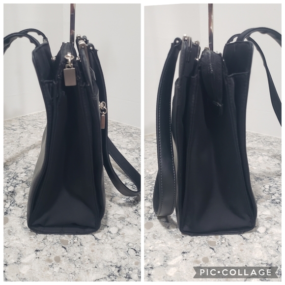 Liz Claiborne Black Leather And Nylon Shoulder Purse - Picture 3 of 11